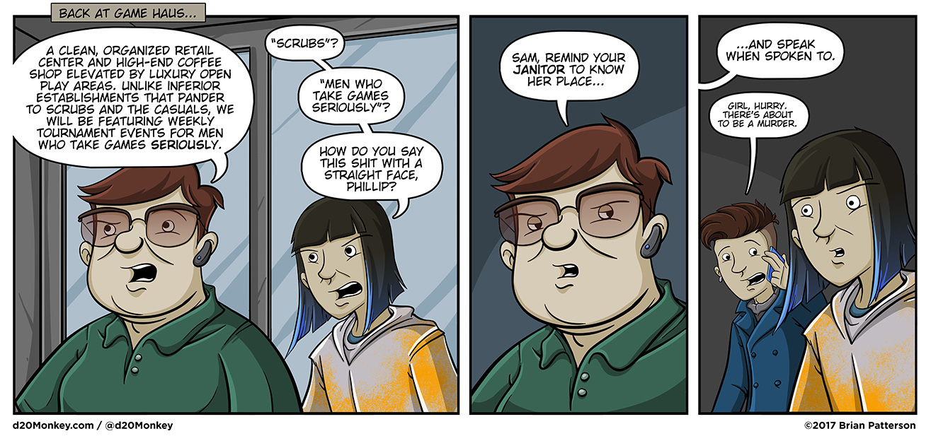"OMG Brian, so many talking heads in this strip. As a professional webcomic reviewer, I just have to say..."
